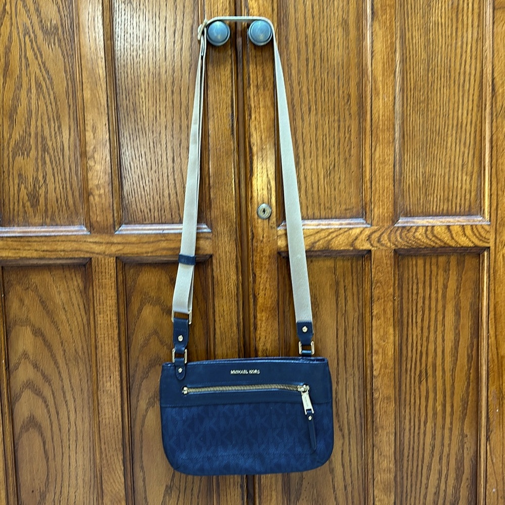 Navy blue, coated canvas Michael Kors crossbody bag